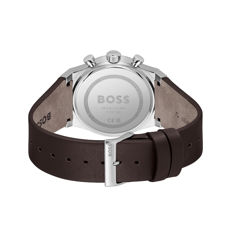 Men's Hugo Boss Candor Brown Leather Strap Chronograph Watch with Grey-Blue Dial (Model: 1514219)