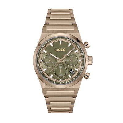 Men's Hugo Boss Candor Gold-Tone IP Chronograph Watch with Green Dial (Model: 1514222)