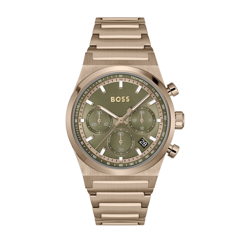 Men's Hugo Boss Candor Gold-Tone IP Chronograph Watch with Green Dial (Model: 1514222)