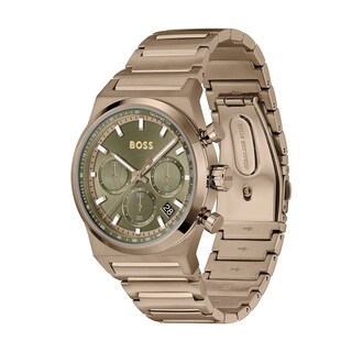 Men's Hugo Boss Candor Gold-Tone IP Chronograph Watch with Green Dial (Model: 1514222)