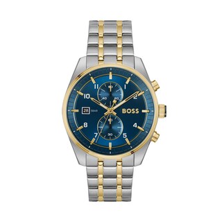 Men's Hugo Boss Skytraveller Two-Tone IP Chronograph Watch with Blue Dial (Model: 1514247)