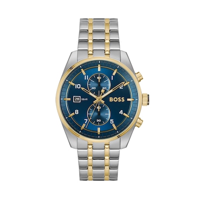 Men's Hugo Boss Skytraveller Two-Tone IP Chronograph Watch with Blue Dial (Model: 1514247)