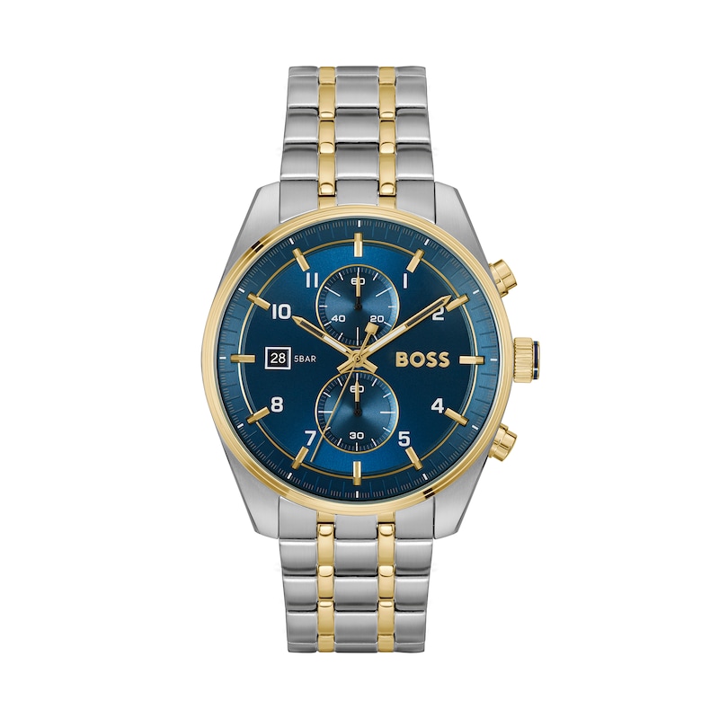 Men's Hugo Boss Skytraveller Two-Tone IP Chronograph Watch with Blue Dial (Model: 1514247)