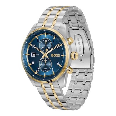 Men's Hugo Boss Skytraveller Two-Tone IP Chronograph Watch with Blue Dial (Model: 1514247)