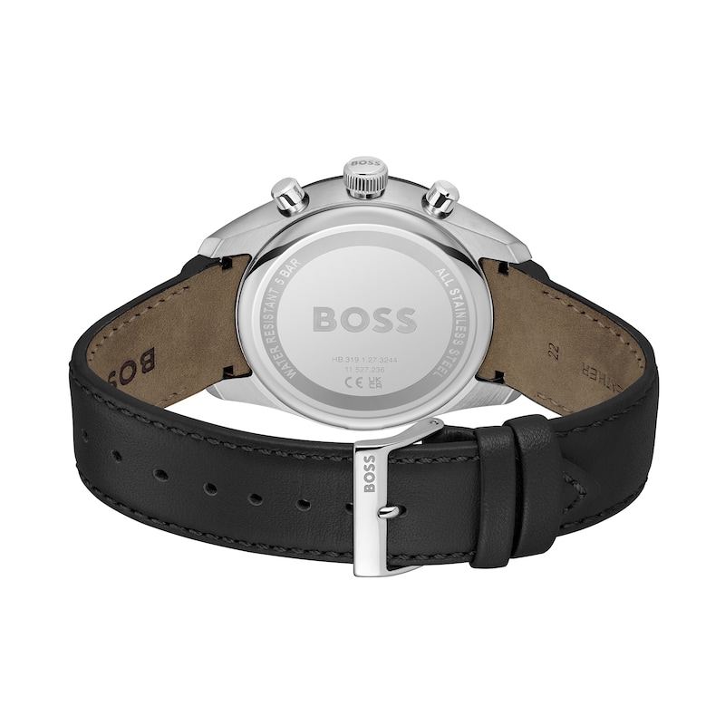 Men's Hugo Boss Grand Prix Black Leather Strap Chronograph Watch with Black Dial (Model: 1514224)