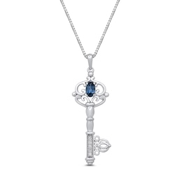 Enchanted Disney Cinderella Oval London Blue Topaz and Diamond Accent Key Pendant in Sterling Silver - 19”