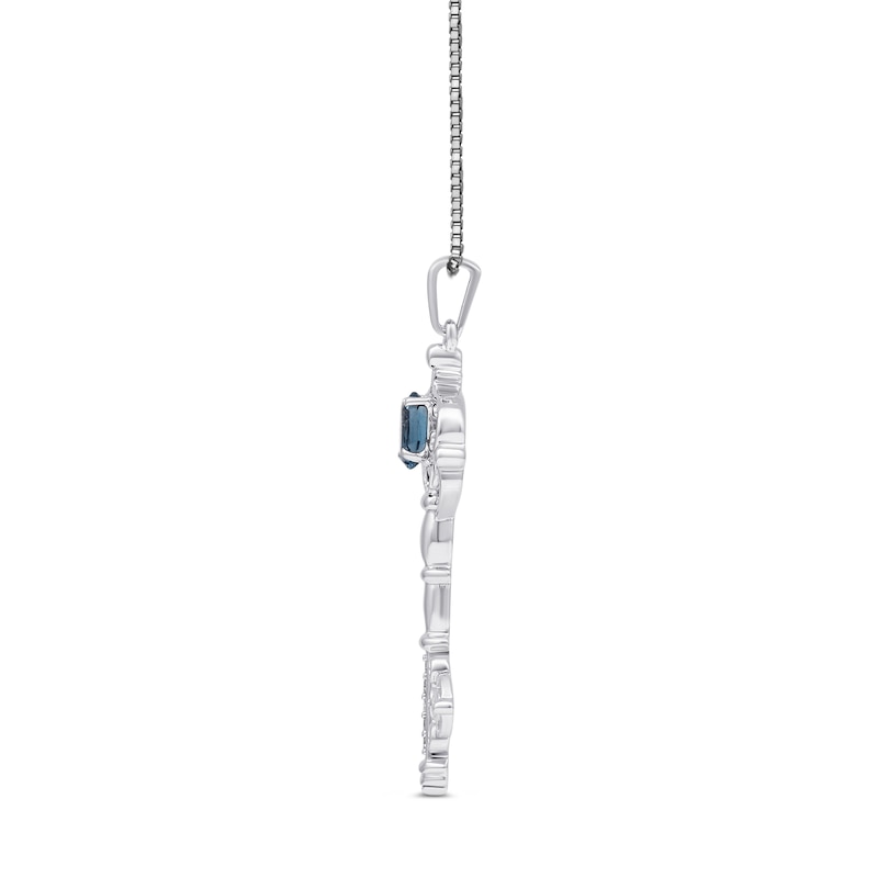 Enchanted Disney Cinderella Oval London Blue Topaz and Diamond Accent Key Pendant in Sterling Silver - 19”