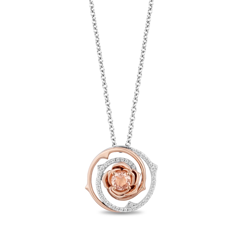 Enchanted Disney Aurora Morganite and 0.145 CT. T.W. Diamond Rose in Thorns Pendant in Sterling Silver and 10K Rose Gold