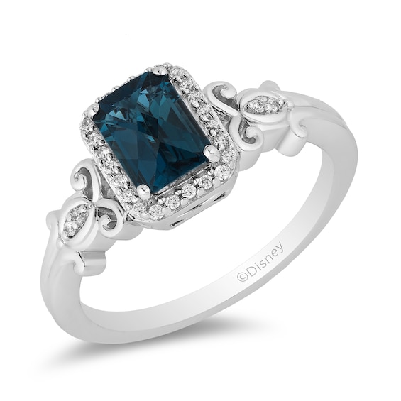 Enchanted Disney Cinderella Emerald-Cut London Blue Topaz and 0.085 CT. T.W. Diamond Frame Ring in Sterling Silver