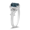 Enchanted Disney Cinderella Emerald-Cut London Blue Topaz and 0.085 CT. T.W. Diamond Frame Ring in Sterling Silver