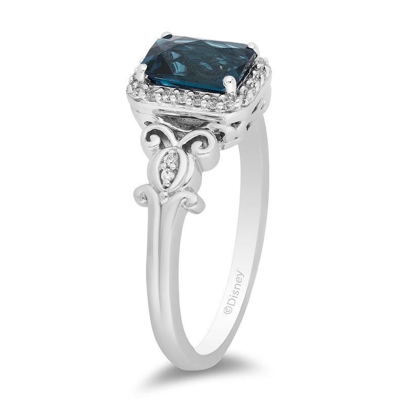 Enchanted Disney Cinderella Emerald-Cut London Blue Topaz and 0.085 CT. T.W. Diamond Frame Ring in Sterling Silver