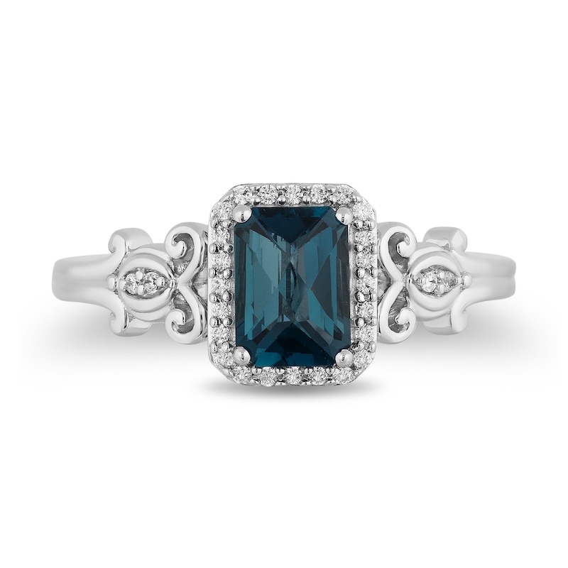 Enchanted Disney Cinderella Emerald-Cut London Blue Topaz and 0.085 CT. T.W. Diamond Frame Ring in Sterling Silver