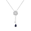 Enchanted Disney Cinderella Pear-Shaped Blue Sapphire and Diamond Rose Lariat Necklace in Sterling Silver