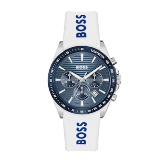 Men's Hugo Boss Strike Silicone Strap Chronograph Watch with Textured Blue Dial (Model