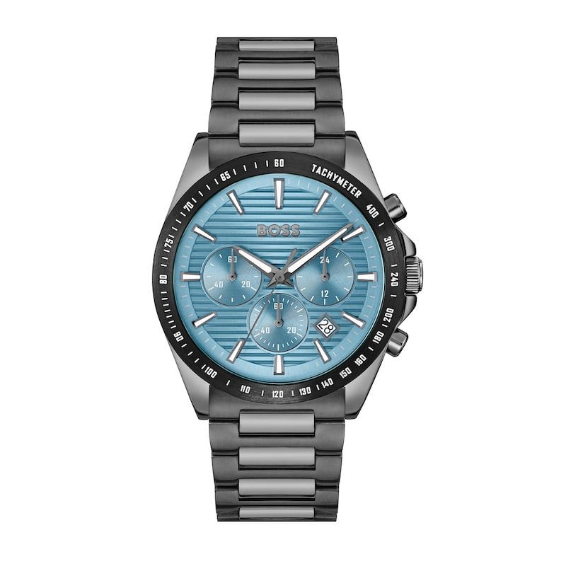 Men's Hugo Boss Strike Grey IP Chronograph Watch with Textured Light Blue Dial (Model: 1514242)