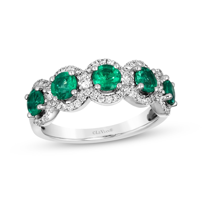 Le Vian® Costa Smeralda Emerald™ and 0.37 CT. T.W. Vanilla Diamond® Frame Five Stone Ring in Platinum - Size 7