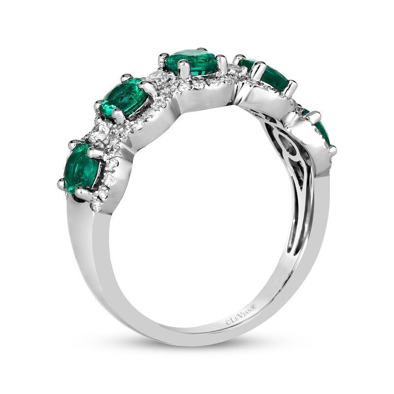 Le Vian® Costa Smeralda Emerald™ and 0.37 CT. T.W. Vanilla Diamond® Frame Five Stone Ring in Platinum - Size 7