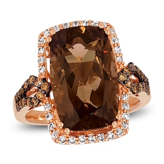 Le Vian® Cushion-Cut Chocolate Quartz® and 0.45 CT. T.W. Diamond Frame Ring in 14K Strawberry Gold®