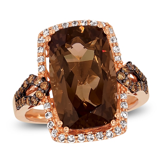 Le Vian® Cushion-Cut Chocolate Quartz® and 0.45 CT. T.W. Diamond Frame Ring in 14K Strawberry Gold®