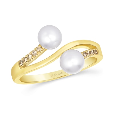 Le Vian® Freshwater Cultured Vanilla Pearl™ and 0.07 CT. T.W. Nude Diamond™ Bypass Ring in 14K Honey Gold™