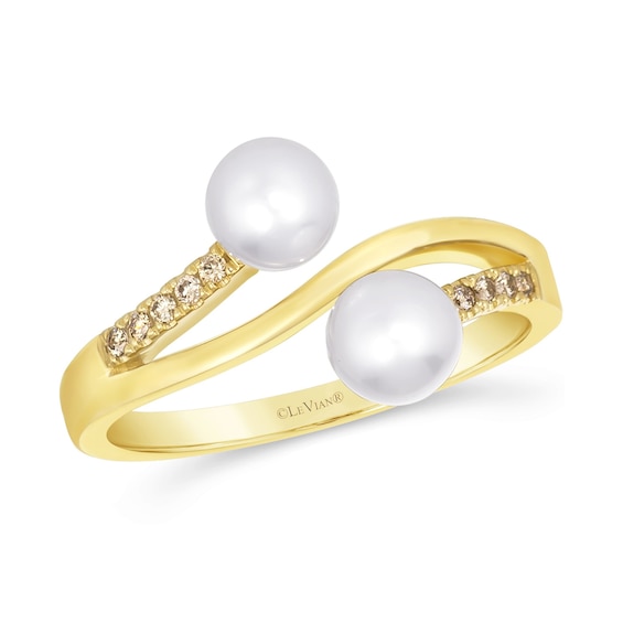 Le Vian® Freshwater Cultured Vanilla Pearl™ and 0.07 CT. T.W. Nude Diamond™ Bypass Ring in 14K Honey Gold™