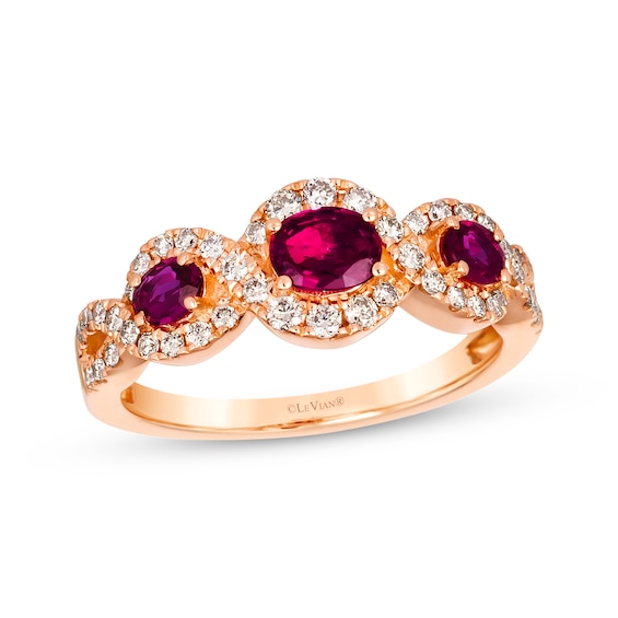 Le Vian® Oval Certified Passion Ruby™ and 0.37 CT. T.W. Nude Diamond™ Twist Frame Ring in 14K Strawberry Gold® - Size 7