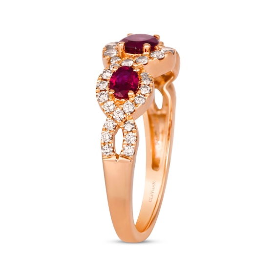 Le Vian® Oval Certified Passion Ruby™ and 0.37 CT. T.W. Nude Diamond™ Twist Frame Ring in 14K Strawberry Gold® - Size 7