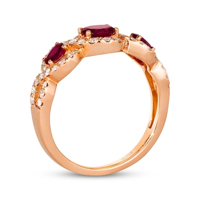 Le Vian® Oval Certified Passion Ruby™ and 0.37 CT. T.W. Nude Diamond™ Twist Frame Ring in 14K Strawberry Gold® - Size 7