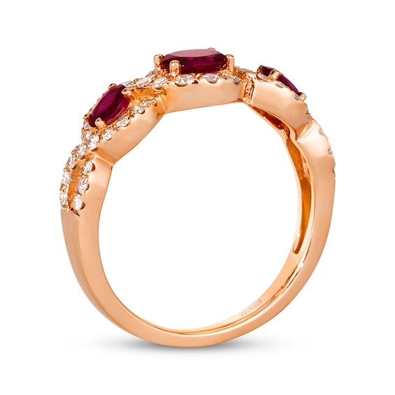 Le Vian® Oval Certified Passion Ruby™ and 0.37 CT. T.W. Nude Diamond™ Twist Frame Ring in 14K Strawberry Gold® - Size 7