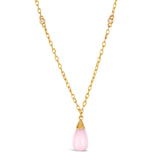 Le Vian® Cabochon Pink Opal and Diamond Accent Teardrop Pendant in 14K Honey Gold™ - 17”