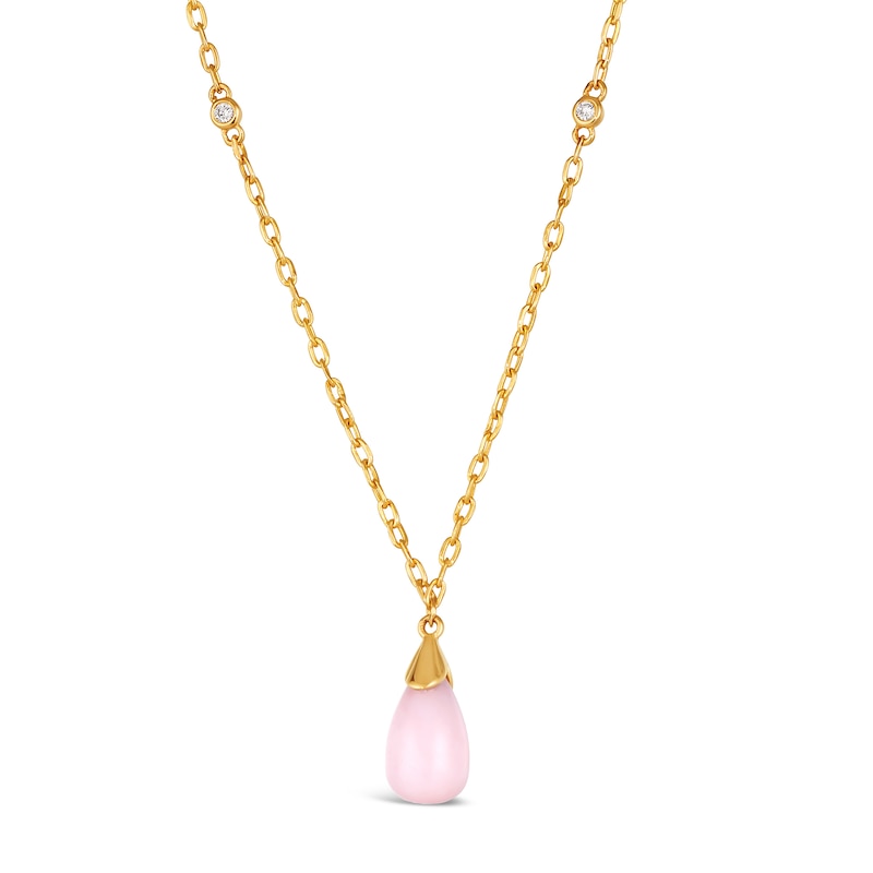 Main Image 1 of Le Vian® Cabochon Pink Opal and Diamond Accent Teardrop Pendant in 14K Honey Gold™ - 17”