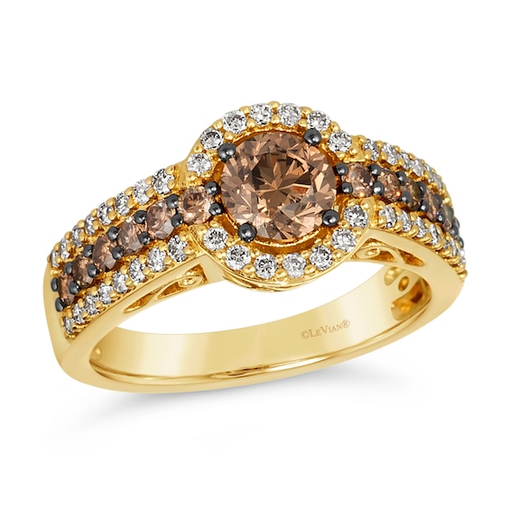 Le Vian® 1.45 CT. T.W. Chocolate Diamond® and Nude Diamond™ Frame Multi-Row Shank Ring in 14K Honey Gold™