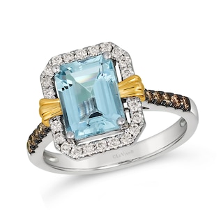 Le Vian® Sea Blue Aquamarine® and 0.37 CT. T.W. Diamond Frame Ring in 14K Vanilla Gold® and 14K Honey Gold™