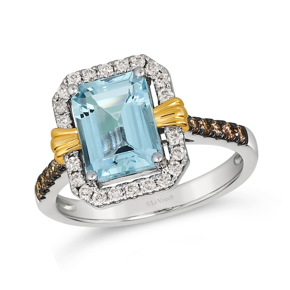 Le Vian® Sea Blue Aquamarine® and 0.37 CT. T.W. Diamond Frame Ring in 14K Vanilla Gold® and 14K Honey Gold™