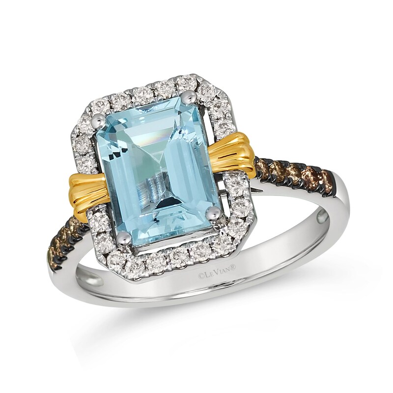 Le Vian® Sea Blue Aquamarine® and 0.37 CT. T.W. Diamond Frame Ring in 14K Vanilla Gold® and 14K Honey Gold™