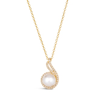 Le Vian® Freshwater Cultured Vanilla Pearl™ and 0.23 CT. T.W. Nude Diamond™ Swirl Pendant in 14K Honey Gold™ - 19"