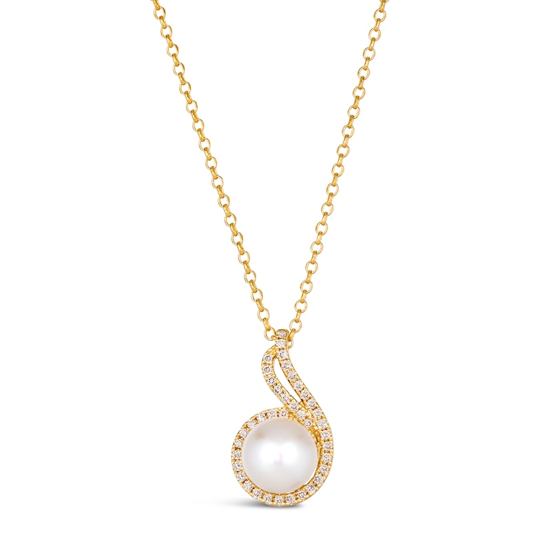 Main Image 1 of Le Vian® Freshwater Cultured Vanilla Pearl™ and 0.23 CT. T.W. Nude Diamond™ Swirl Pendant in 14K Honey Gold™ - 19&quot;