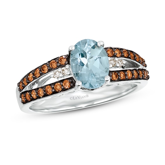 Le Vian® Oval Sea Blue Aquamarine® with 0.37 CT. T.W. Chocolate Diamond® and Nude Diamond™ Ring in 14K Vanilla Gold®