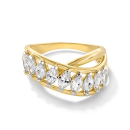 1.50 CT. T.W. Marquise-Cut Certified Lab-Created Diamond Nine Stone Crossover Ring in 10K Gold (F/SI2)