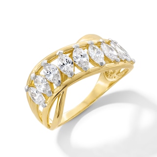 1.50 CT. T.W. Marquise-Cut Certified Lab-Created Diamond Nine Stone Crossover Ring in 10K Gold (F/SI2)