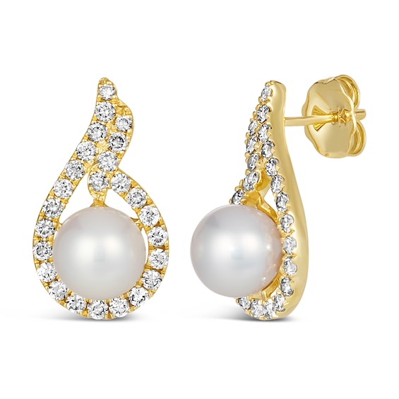 Le Vian® Freshwater Cultured Vanilla Pearl™ and 0.67 CT. T.W. Nude Diamond™ Swirl Earrings in 14K Honey Gold™