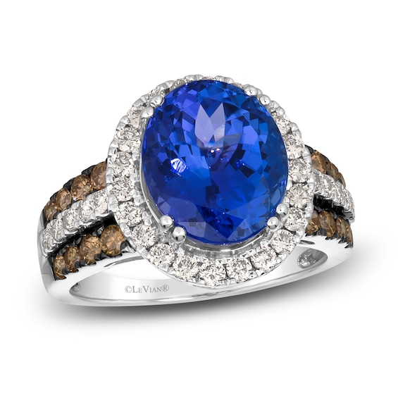 Le Vian® Oval Blueberry Tanzanite® and 0.95 CT. T.W. Diamond Frame Triple Row Ring in 14K Vanilla Gold® - Size 7