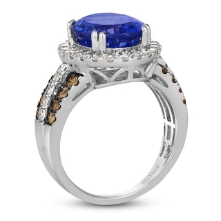 Le Vian® Oval Blueberry Tanzanite® and 0.95 CT. T.W. Diamond Frame Triple Row Ring in 14K Vanilla Gold® - Size 7