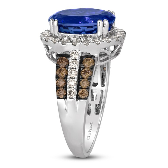 Le Vian® Oval Blueberry Tanzanite® and 0.95 CT. T.W. Diamond Frame Triple Row Ring in 14K Vanilla Gold® - Size 7