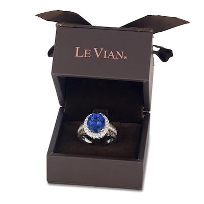 Le Vian® Oval Blueberry Tanzanite® and 0.95 CT. T.W. Diamond Frame Triple Row Ring in 14K Vanilla Gold® - Size 7