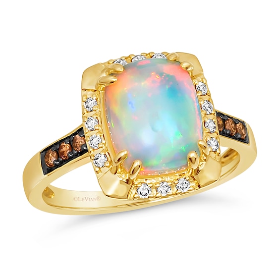 Le Vian® Cushion-Shaped Neopolitan Opal™ and 0.18 CT. T.W. Diamond Frame Ring in 14K Honey Gold™