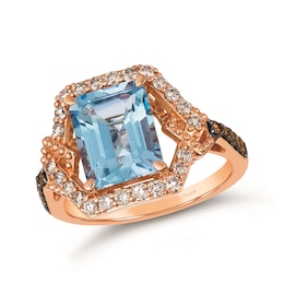 Le Vian® Cushion-Cut Sky Blue Topaz and 0.58 CT. T.W. Diamond Open Frame Ring in 14K Strawberry Gold®