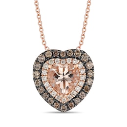 Le Vian® Heart-Shaped Peach Morganite™ and 0.45 CT. T.W. Diamond Double Frame Pendant in 14K Strawberry Gold® - 19&quot;