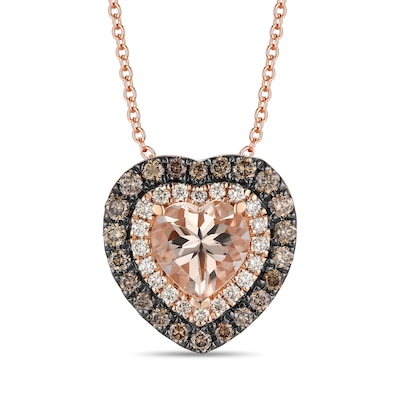 Le Vian® Heart-Shaped Peach Morganite™ and 0.45 CT. T.W. Diamond Double Frame Pendant in 14K Strawberry Gold® - 19"