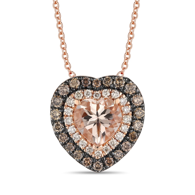 Main Image 1 of Le Vian® Heart-Shaped Peach Morganite™ and 0.45 CT. T.W. Diamond Double Frame Pendant in 14K Strawberry Gold® - 19&quot;